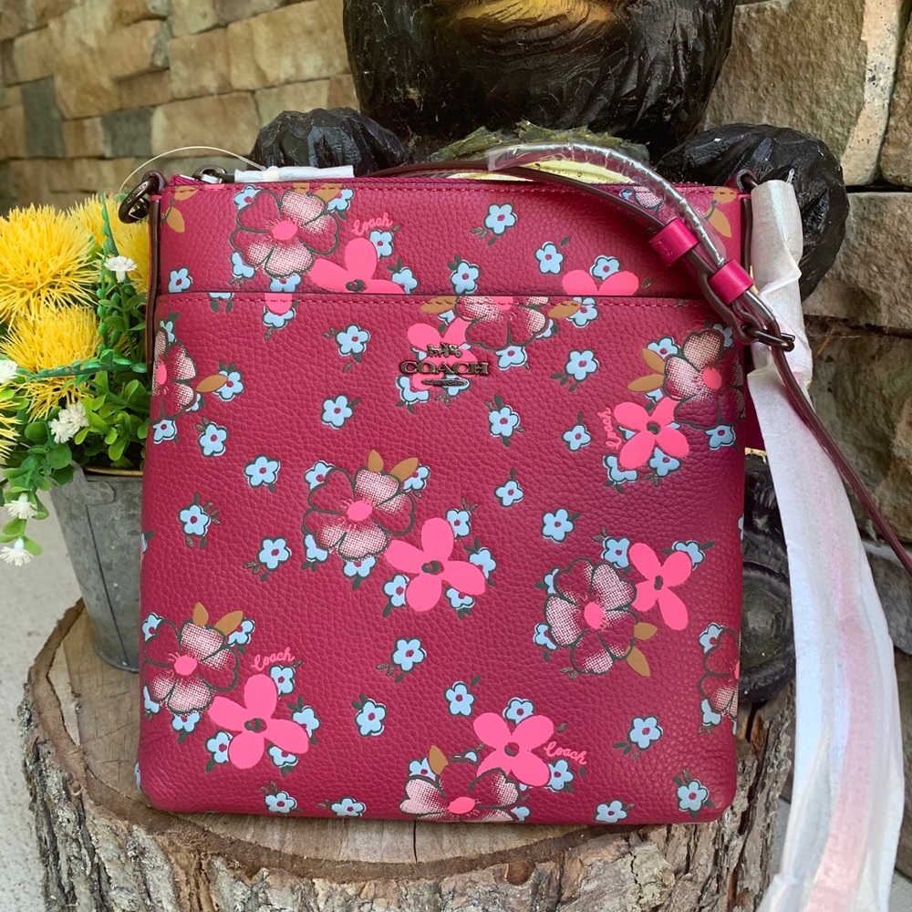 Authentic COACH Floral leather top zip Crossbody